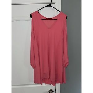 Salmon pink long sleeve shirt dress